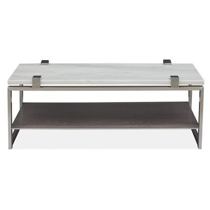 Pearl White And Roasted Almond And Brushed Platinum Rectangular Cocktail Table