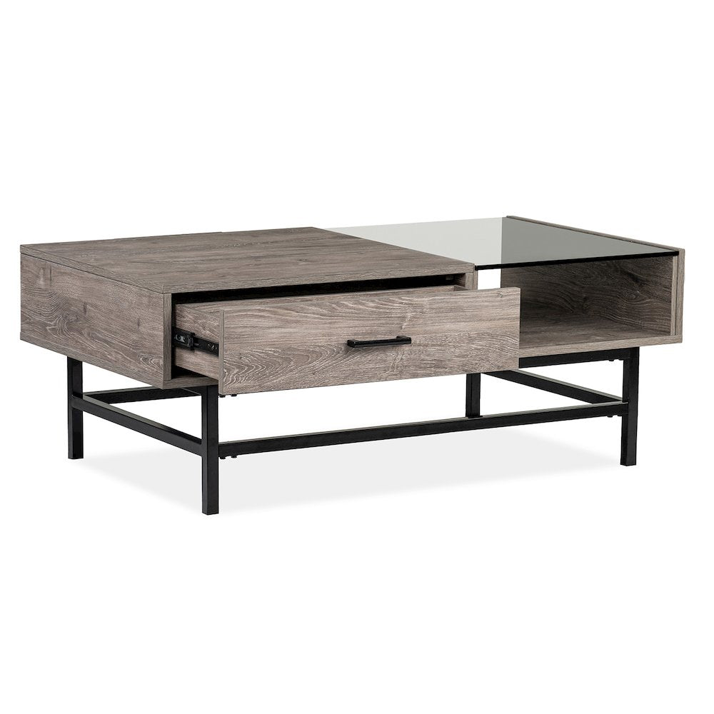 Fenwick Whitetail Brown And Smoke Glass Rectangular Lift Top Cocktail Table