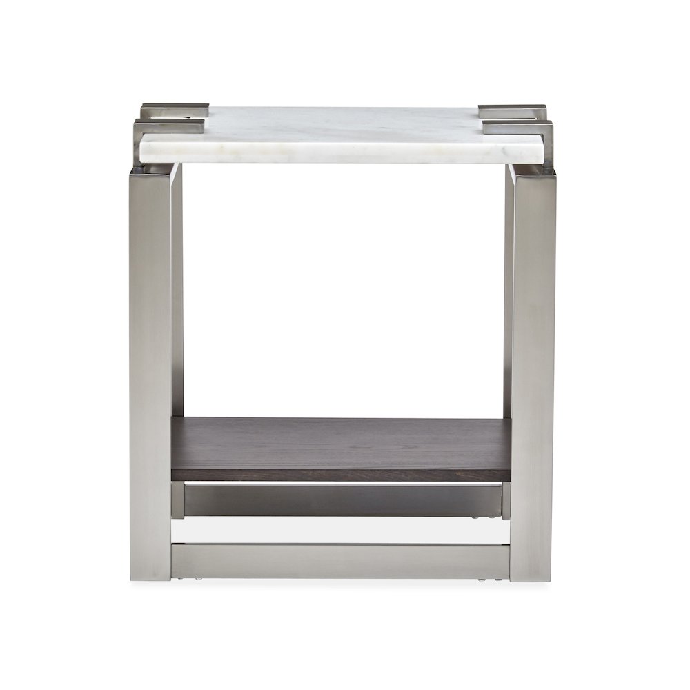 Pearl White And Roasted Almond And Brushed Platinum Rectangular Accent Table