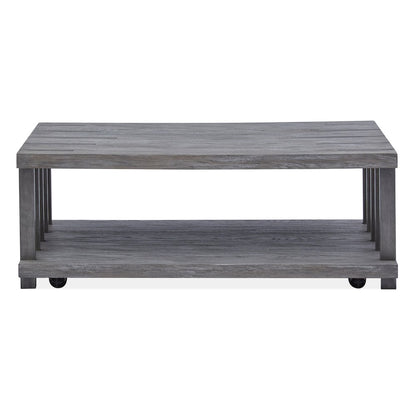 Weathered Gravel And Satin Bronze Rectangular Cocktail Table With Casters