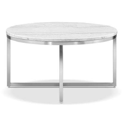 Esme White Marble And Brushed Nickel Round Cocktail Table