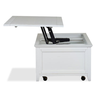 Heron Cove Chalk White Lift Top Storage Cocktail Table With Casters