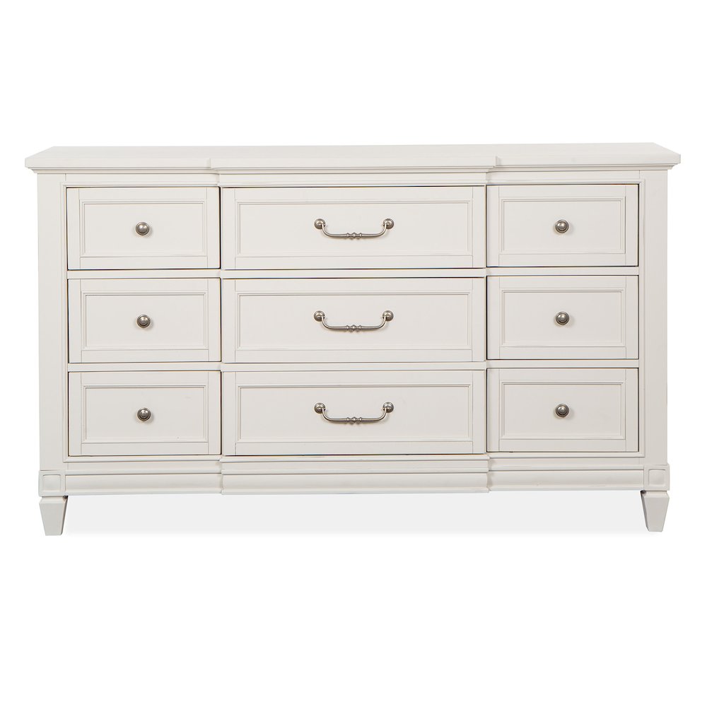 Egg Shell White With Slight Rub Through Drawer Dresser With Landscape Mirror