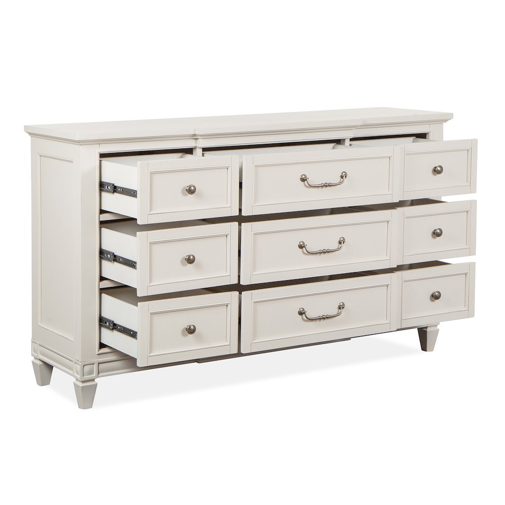 Egg Shell White With Slight Rub Through Drawer Dresser With Landscape Mirror