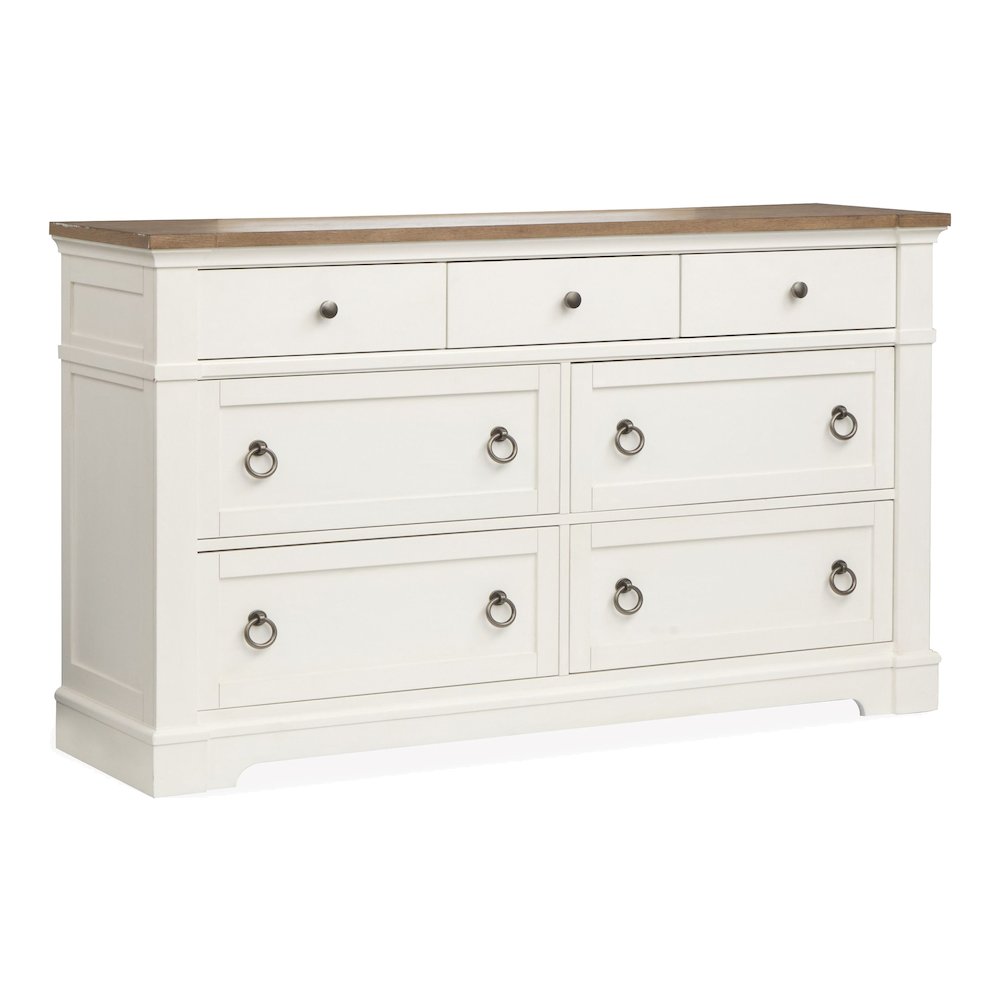 Kingston Whisper White And Cerused Nutmeg Drawer Dresser With Landscape Mirror