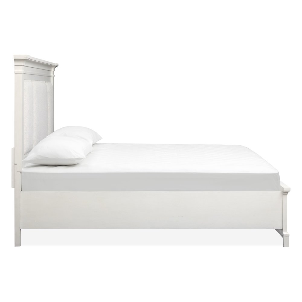 Kingston Whisper White And Cerused Nutmeg King Upholstered Panel Storage Bed