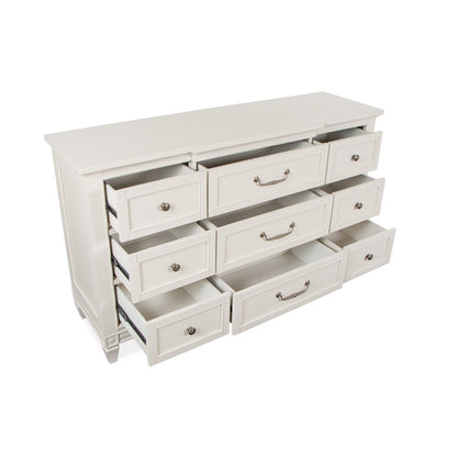 Egg Shell White With Slight Rub Through Drawer Dresser With Landscape Mirror