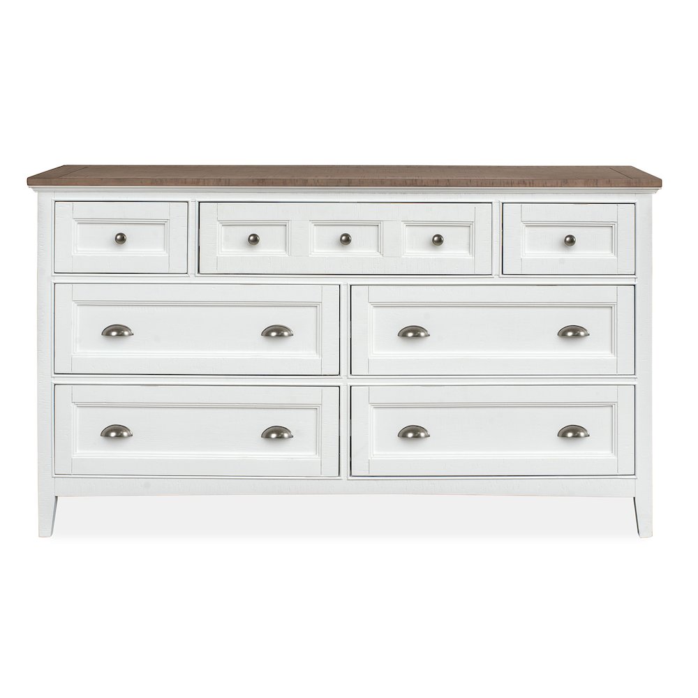 Chalk White And Dovetail Grey 2 Tone Drawer Dresser With Landscape Mirror