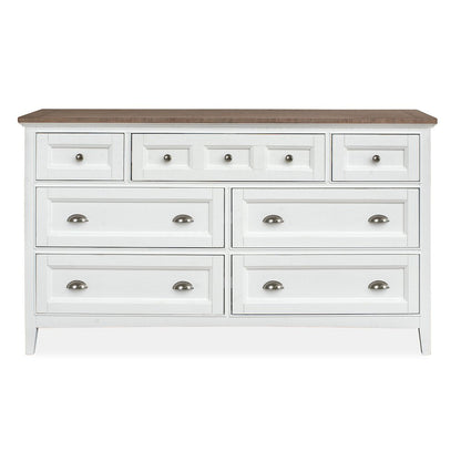 Chalk White And Dovetail Grey 2 Tone Drawer Dresser With Landscape Mirror