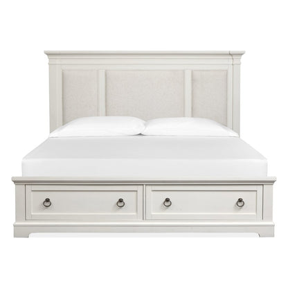Kingston Whisper White And Cerused Nutmeg King Upholstered Panel Storage Bed
