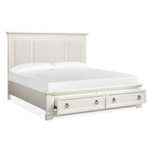 Kingston Whisper White And Cerused Nutmeg King Upholstered Panel Storage Bed