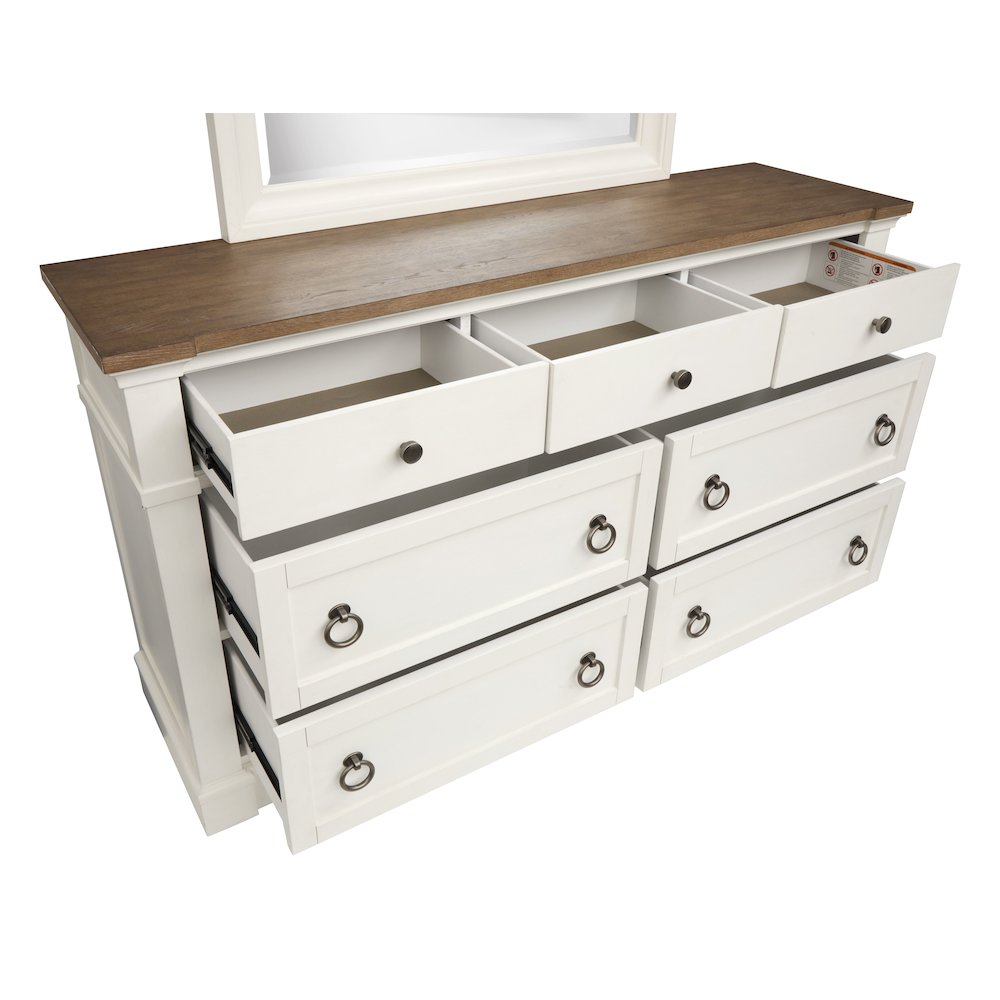 Kingston Whisper White And Cerused Nutmeg Drawer Dresser With Landscape Mirror