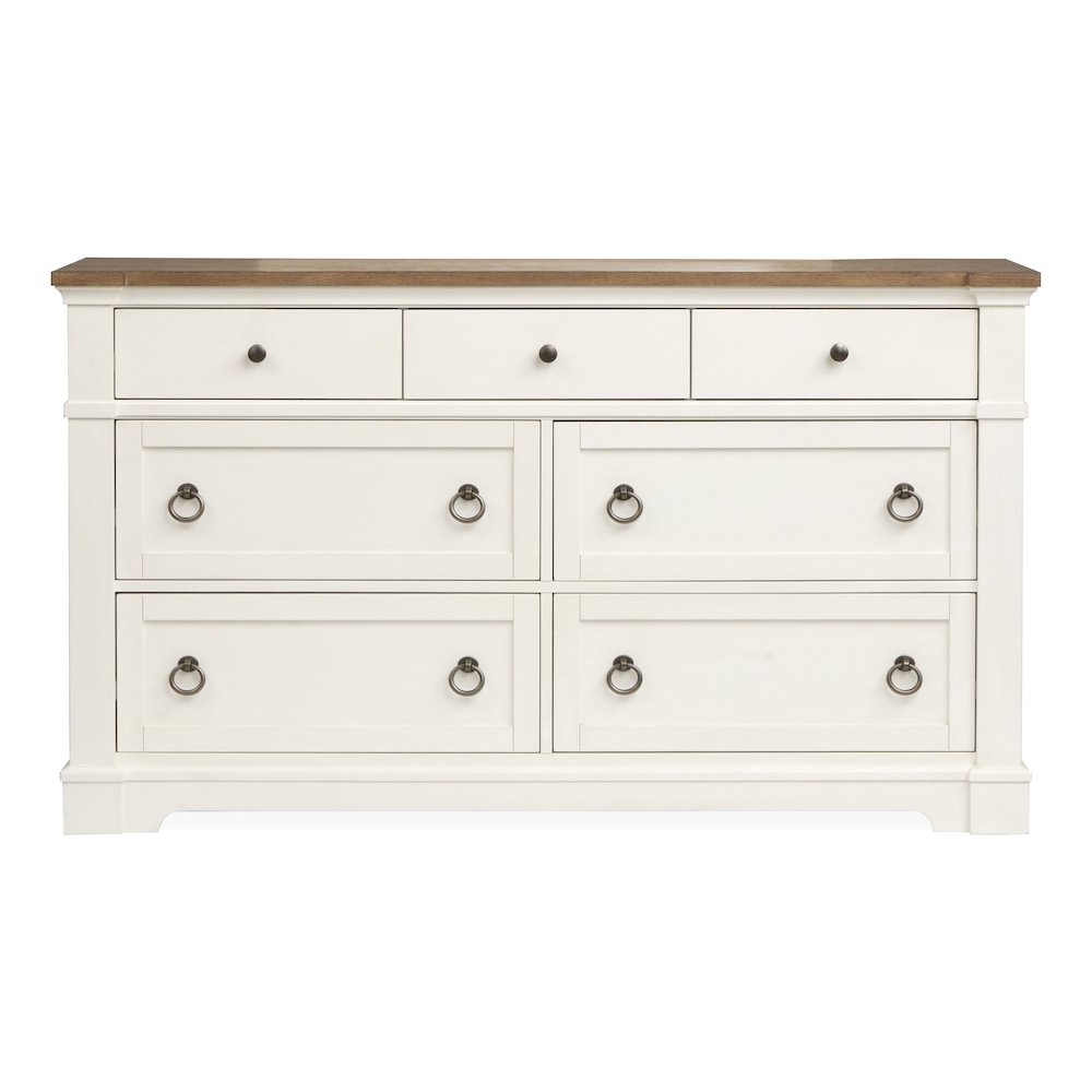 Kingston Whisper White And Cerused Nutmeg Drawer Dresser With Landscape Mirror