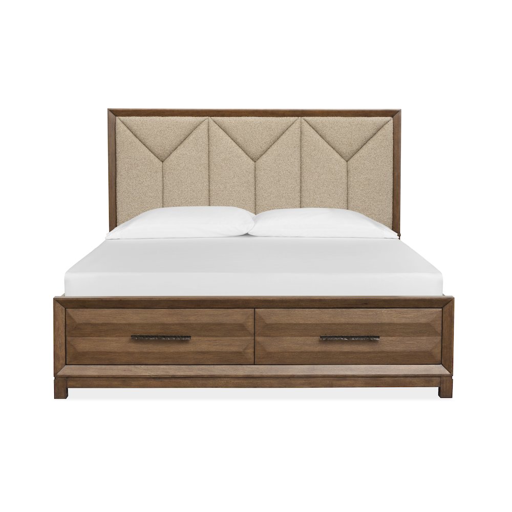 Callisto Bourbon Brown King Upholstered Panel Storage Bed