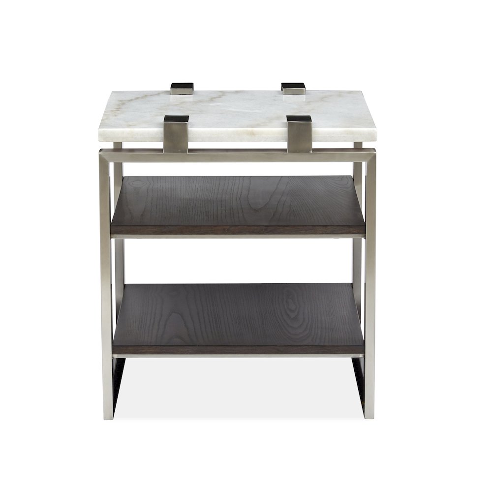 Pearl White And Roasted Almond And Brushed Platinum Rectangular End Table