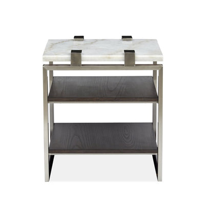 Pearl White And Roasted Almond And Brushed Platinum Rectangular End Table