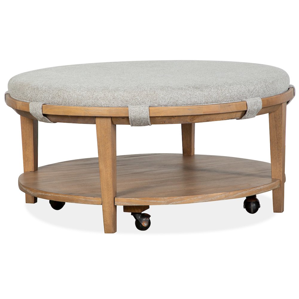 Lindon Belgian Wheat Grey Round Cocktail Table With Casters
