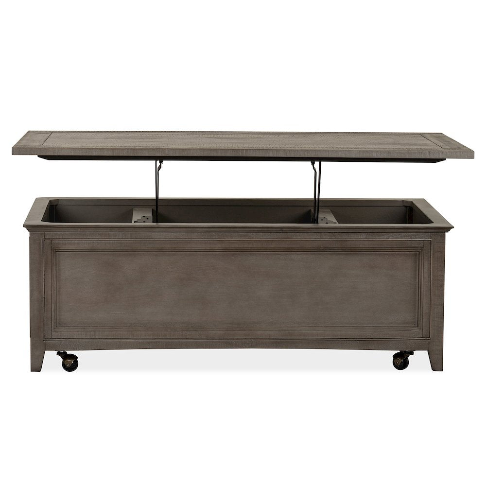 Paxton Place Dovetail Grey Lift Top Storage Cocktail Table With Casters