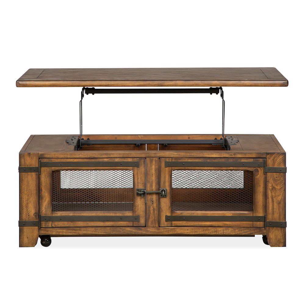 Chesterfield Farmhouse Timber Lift Top Storage Cocktail Table With Casters