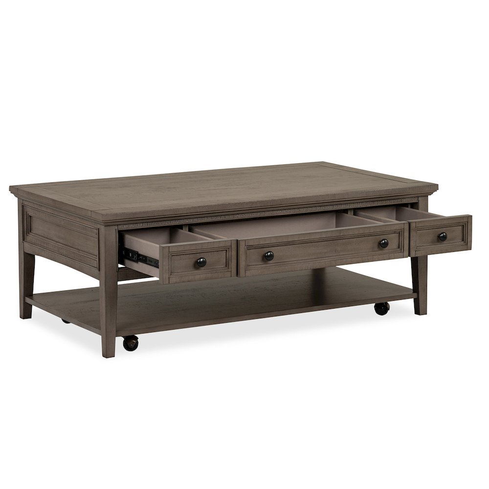 Paxton Place Dovetail Grey Rectangular Cocktail Table With Casters