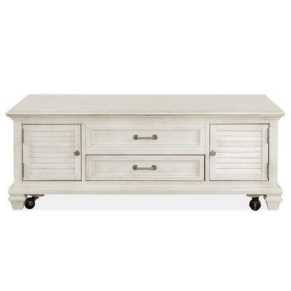 Newport Alabaster Lift Top Storage Cocktail Table With Casters