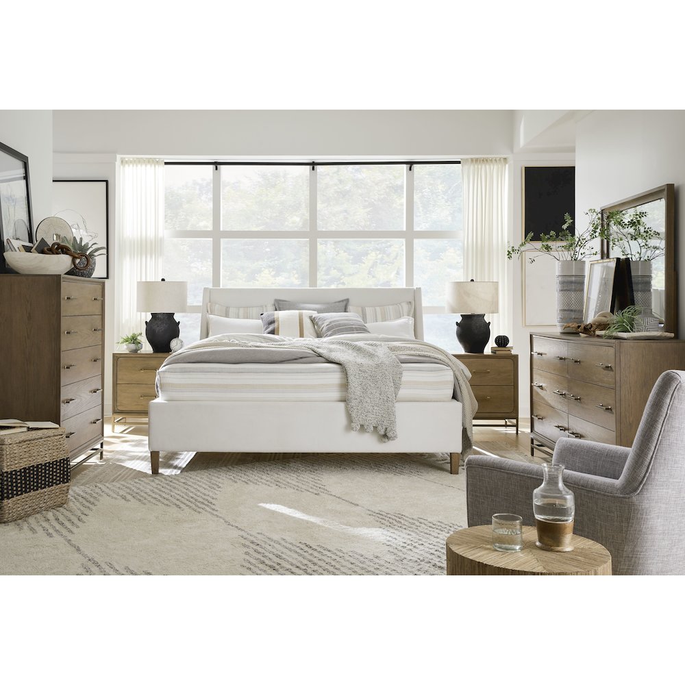 Lindon Belgian Wheat California King White Upholstered Island Bed