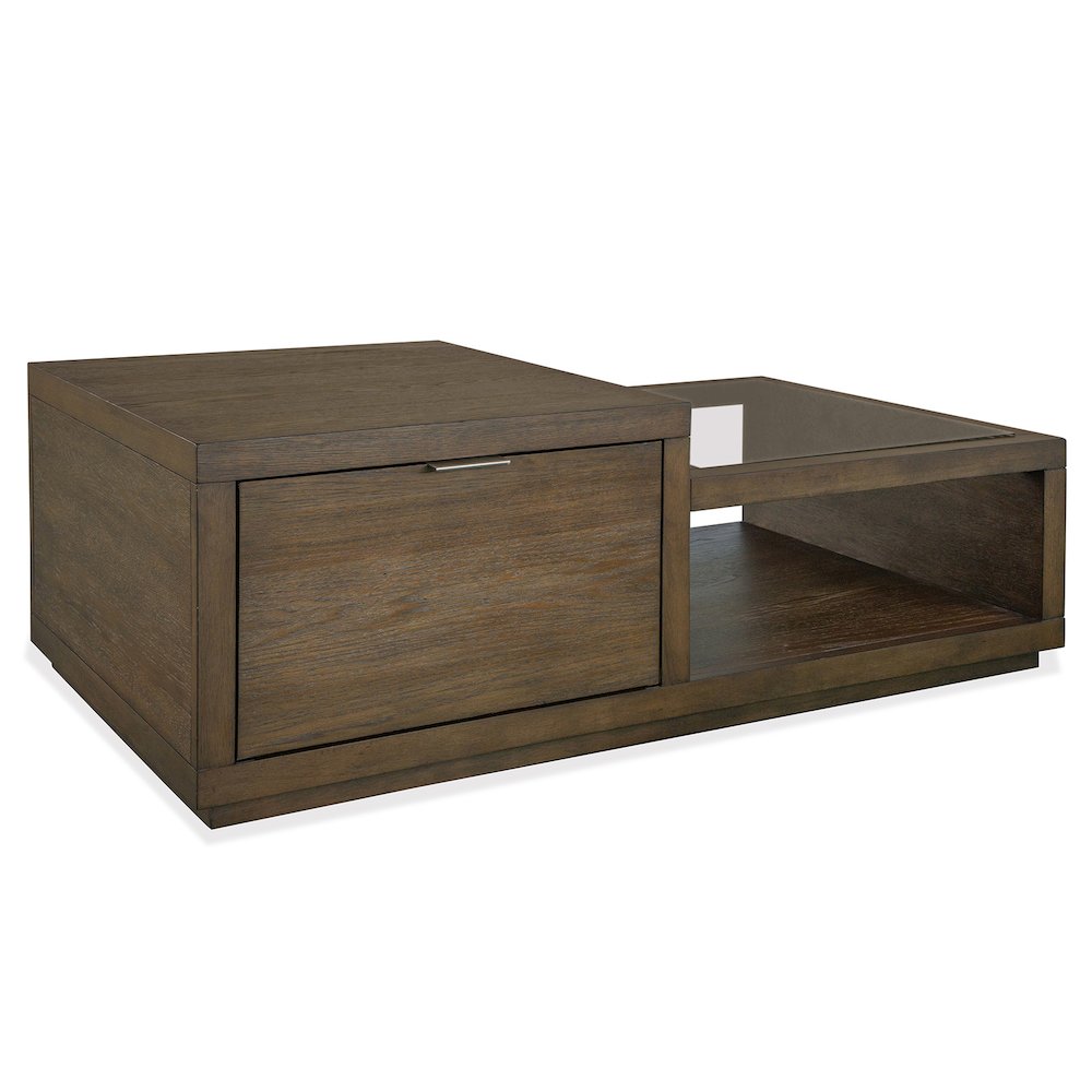 Merrick Homestead Brown And Clear Glass Rectangular Cocktail Table With Casters