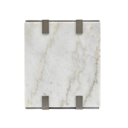 Pearl White And Roasted Almond And Brushed Platinum Rectangular End Table
