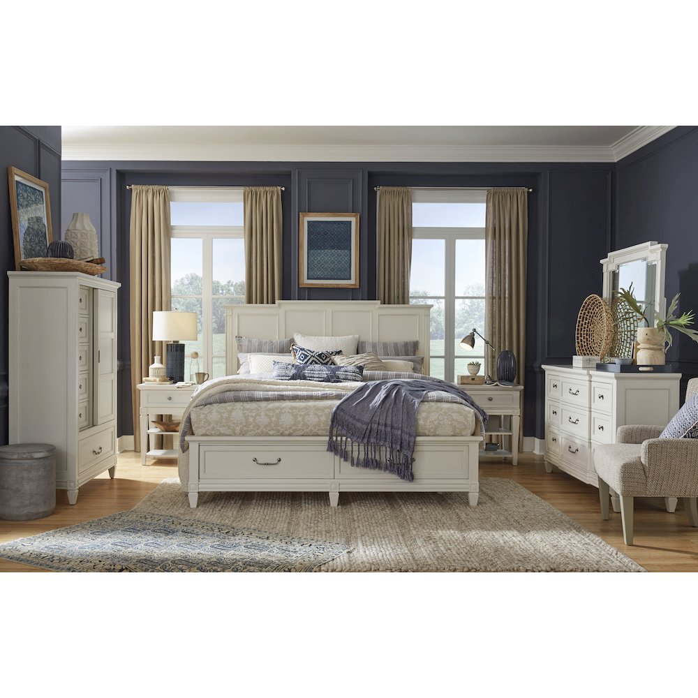 Egg Shell White With Slight Rub Through Drawer Dresser With Landscape Mirror