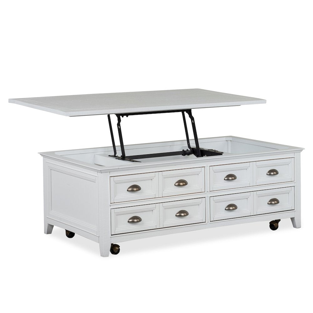 Heron Cove Chalk White Lift Top Storage Cocktail Table With Casters
