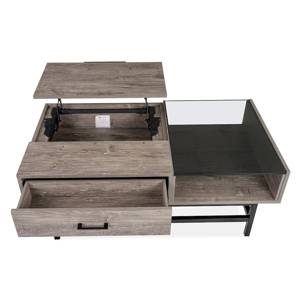 Fenwick Whitetail Brown And Smoke Glass Rectangular Lift Top Cocktail Table