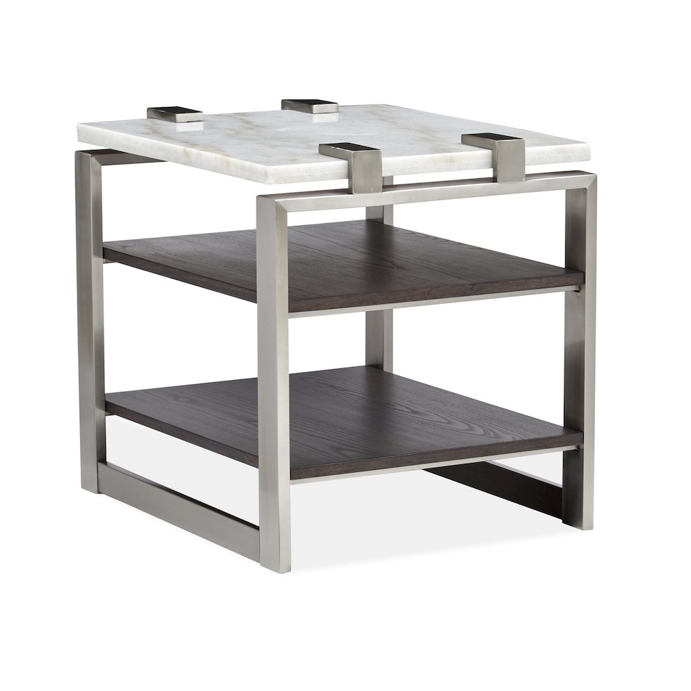 Pearl White And Roasted Almond And Brushed Platinum Rectangular End Table