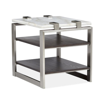 Pearl White And Roasted Almond And Brushed Platinum Rectangular End Table