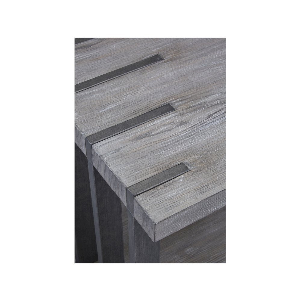 Eldridge Weathered Gravel And Satin Bronze Rectangular End Table