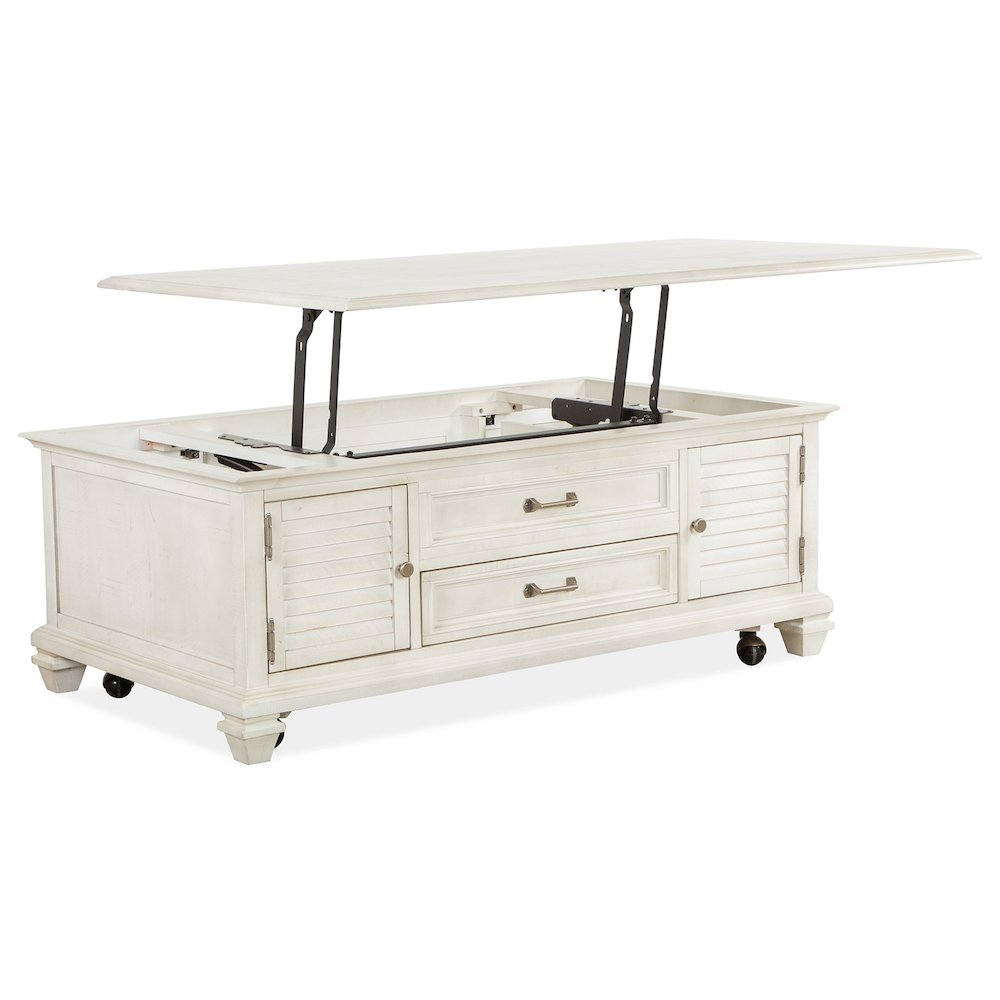 Newport Alabaster Lift Top Storage Cocktail Table With Casters