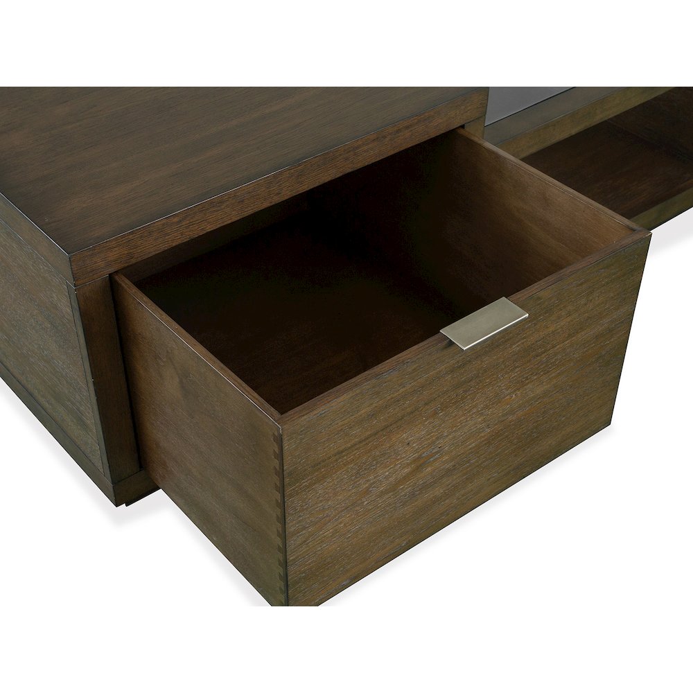 Merrick Homestead Brown And Clear Glass Rectangular Cocktail Table With Casters