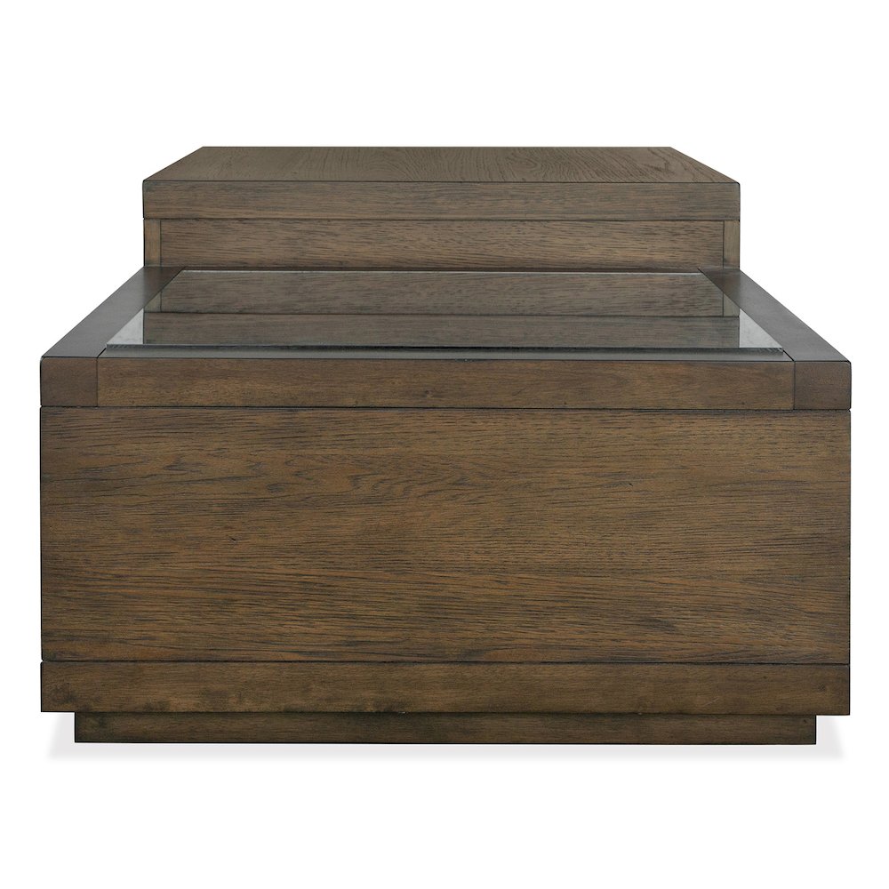 Merrick Homestead Brown And Clear Glass Rectangular Cocktail Table With Casters