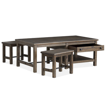 Smithton Homestead Brown Rectangular Cocktail Table With 2 Stools