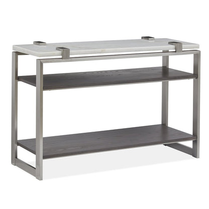 Pearl White And Roasted Almond And Brushed Platinum Rectangular Sofa Table