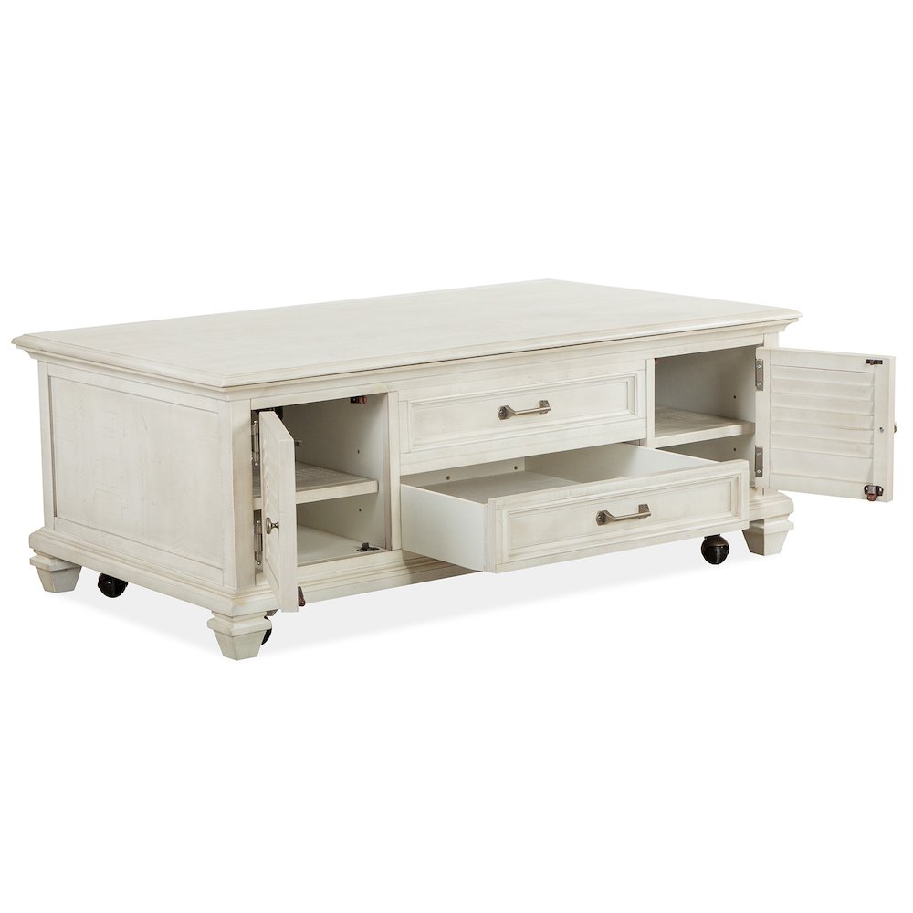 Newport Alabaster Lift Top Storage Cocktail Table With Casters