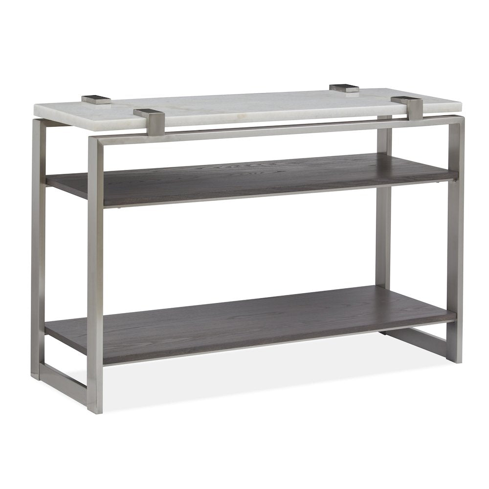 Pearl White And Roasted Almond And Brushed Platinum Rectangular Sofa Table