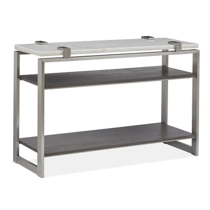 Pearl White And Roasted Almond And Brushed Platinum Rectangular Sofa Table