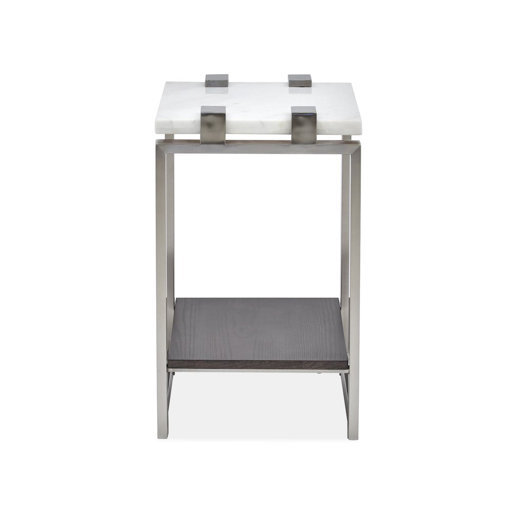 Pearl White And Roasted Almond And Brushed Platinum Rectangular Accent Table