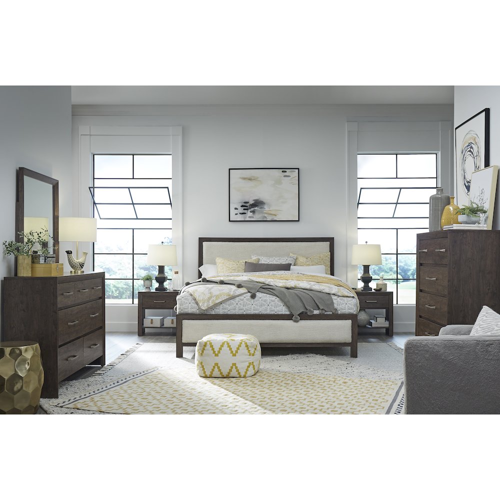 Llewellyn Columbian Walnut King Upholstered Panel Bed