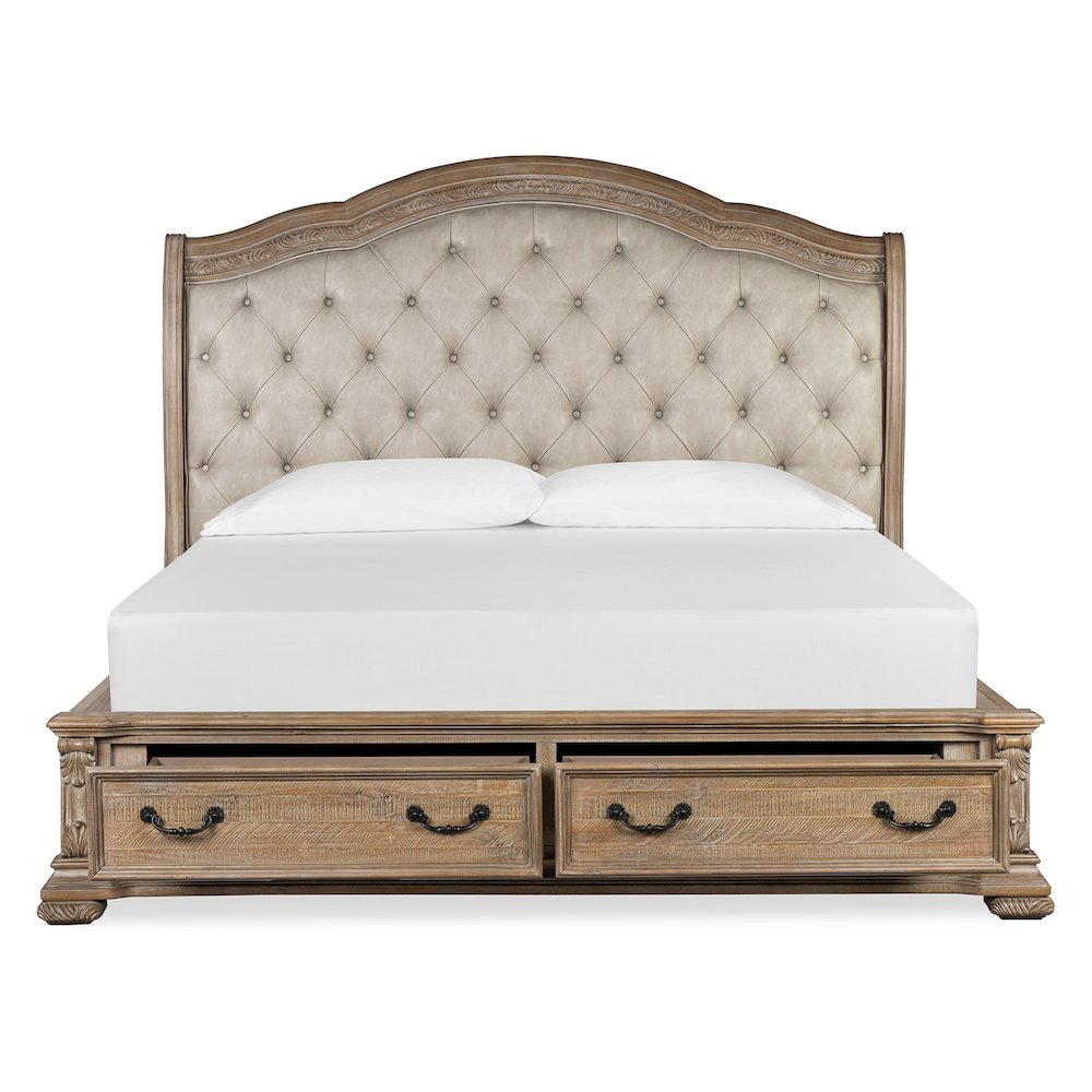 Marisol Fawn Queen Upholstered Sleigh Storage Bed