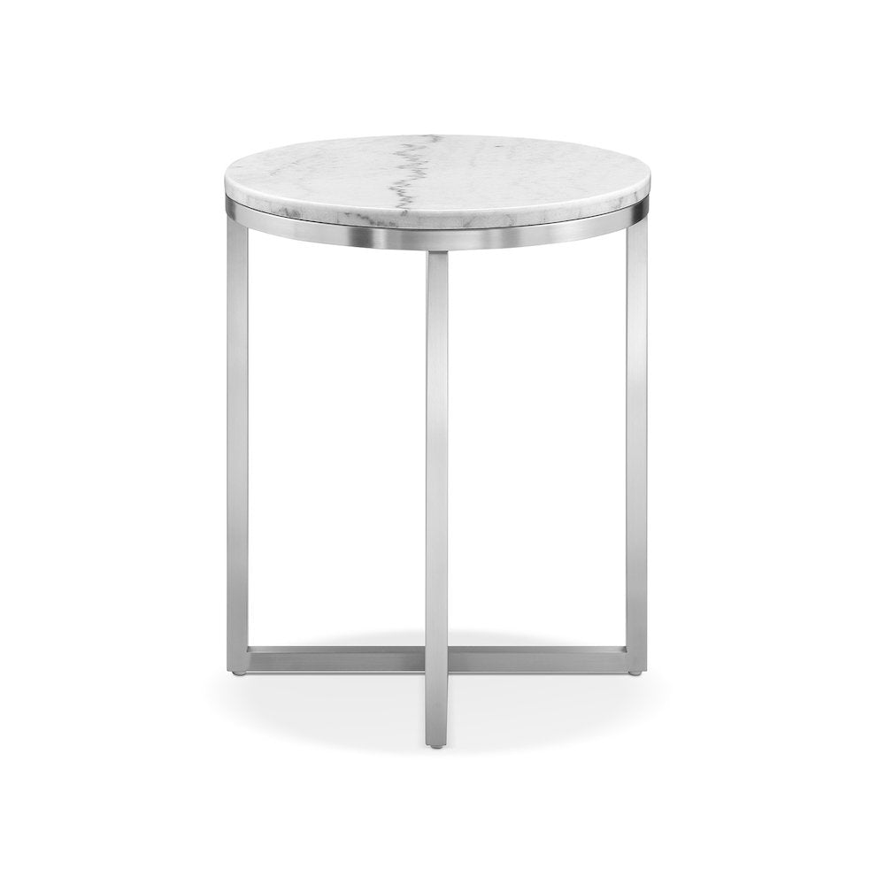 Esme White Marble And Brushed Nickel Round End Table