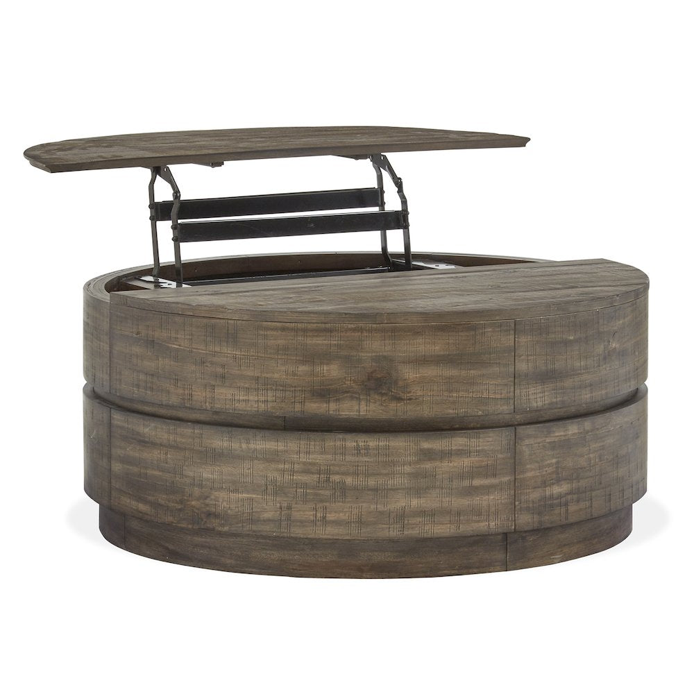 Baisden Tobacco Round Lift Top Cocktail Table With Casters
