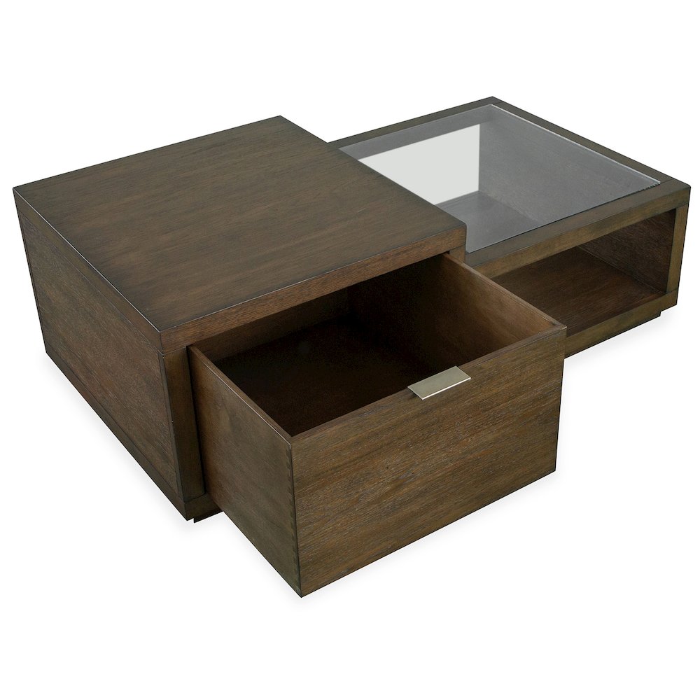 Merrick Homestead Brown And Clear Glass Rectangular Cocktail Table With Casters
