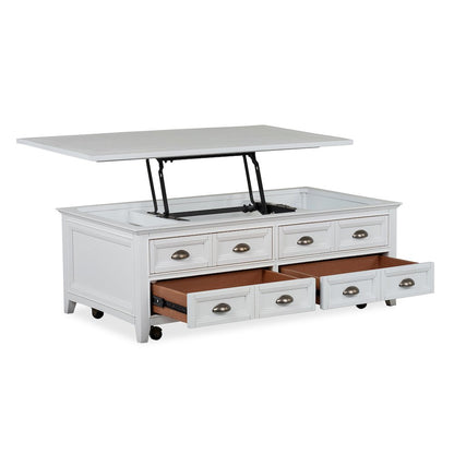Heron Cove Chalk White Lift Top Storage Cocktail Table With Casters
