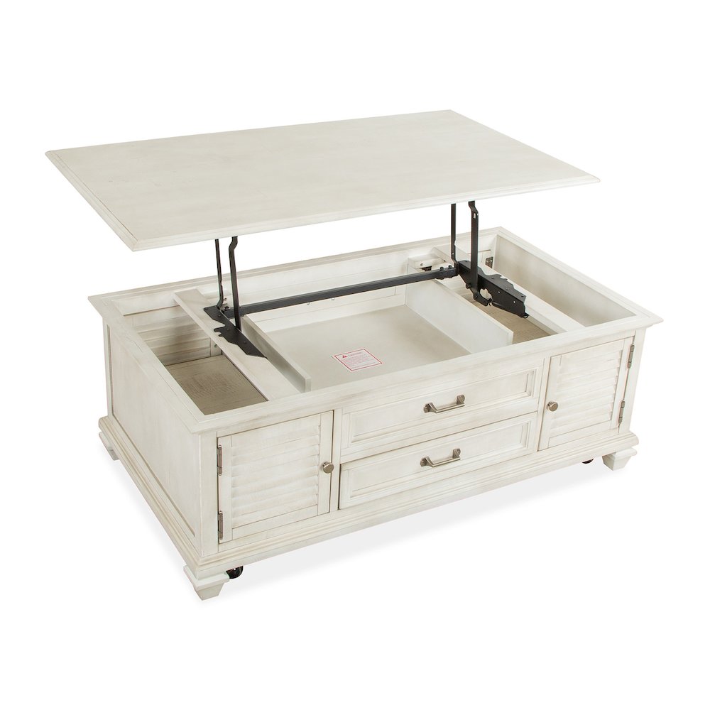 Newport Alabaster Lift Top Storage Cocktail Table With Casters